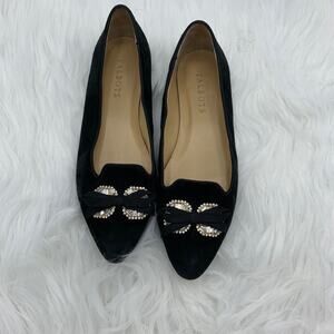 Talbots Black Suede Embellished Bow Flats‎ Size 6